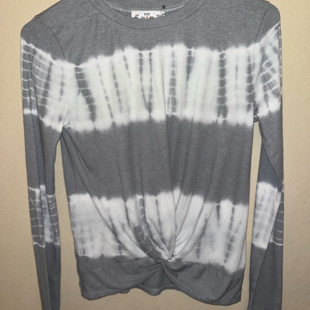 Poof New York white and green tie dye long sleeve